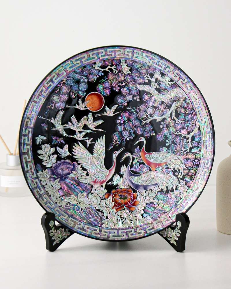 Nacre Lacquerware Colored Crane Decorative Abalone Tray 30cm