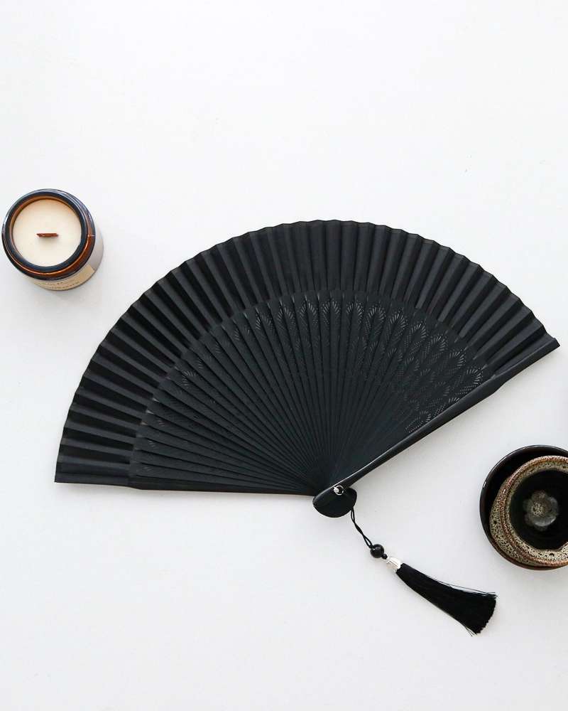 Simple Carved Silk Bamboo Folding Fan (P)