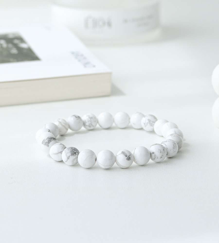 Howlite White Turquoise Simple Raw Stone Bracelet 8mm