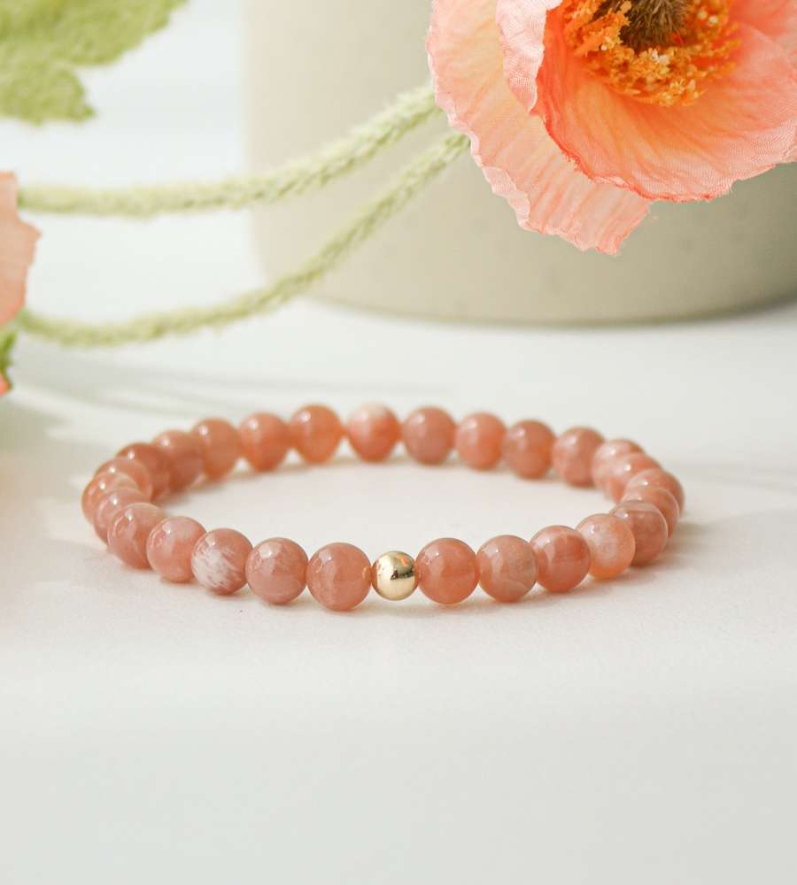 AAA Sunstone Round Gold-Filled Raw Stone Bracelet 6mm Power Stone Natural Stone Bracelet