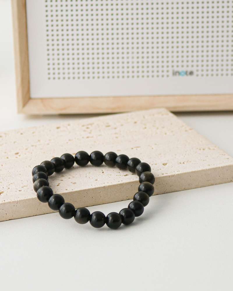 AAA Black Obsidian Gold Natural Stone Simple Raw Bead Bracelet 8mm Power Stone Prayer Beads