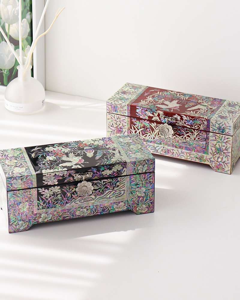 Luxury Najeon Chilgi Colored Plum Slim Mother-of-Pearl Jewelry Box 24cm (Artist Jang Tae-bok's Work)