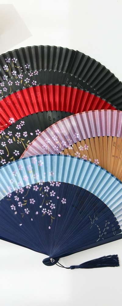シルク霞の花竹折り畳み扇（P）