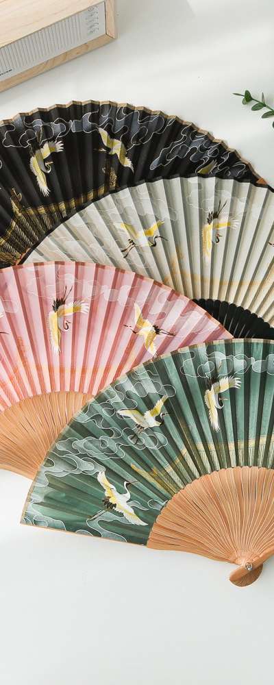 雲松鶴 竹折りたたみ扇（P）