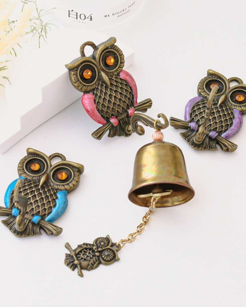 Domestic Cast Brass Colored Owl Wall Wind Chime