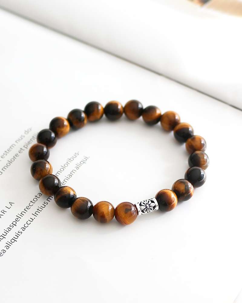 Silver Flower AAA Tourmaline Raw Stone Bracelet 8mm Mala Power Stone Natural Stone Wealth Fortune