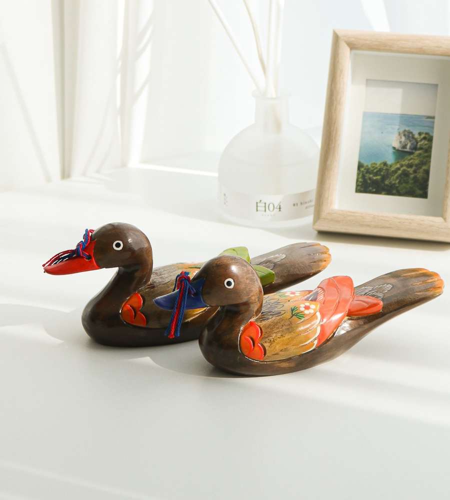 Wood Carving Wildflower and Mandarin Duck Set (Medium)