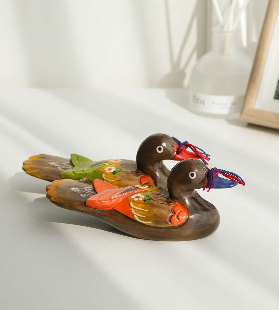 Wood Carving Wild Flowers and Mandarin Duck Set (Small)