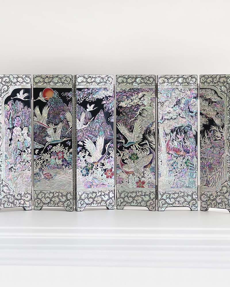 Premium Mother-of-Pearl Ten Symbols of Longevity 6-Panel Folding Screen - Large (Black) (Jang Tae-bok Intangible Cultural Heritage Craftsperson Work)