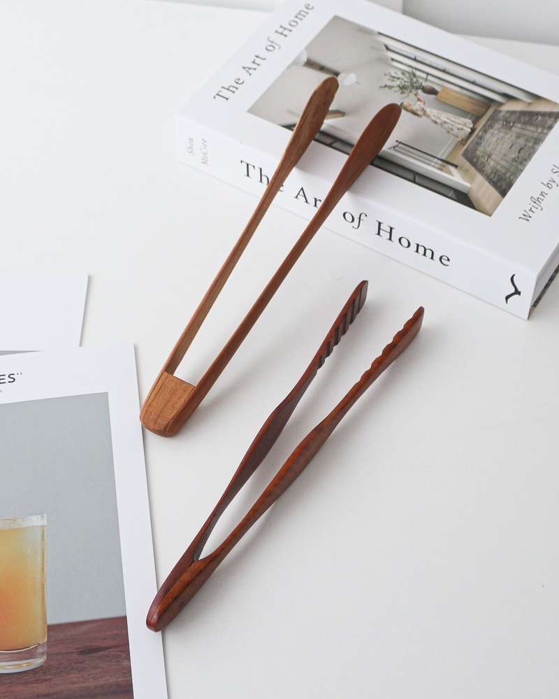 BEST Park's Kitchen Lacquered Teak Wood Natural Wooden Food Tongs