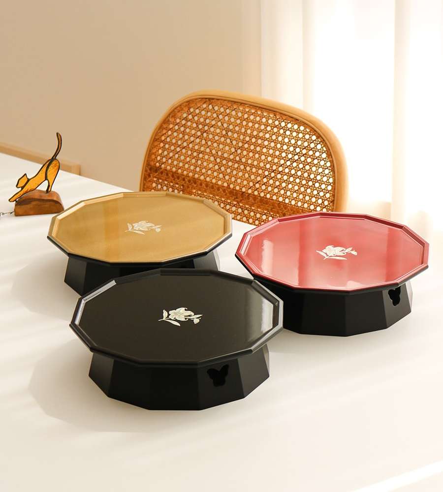 BEST Mother-of-Pearl Lacquerware Mini Inlaid Table - Vivid Peony Octagonal Mother-of-Pearl Tea Table Dessert Tray