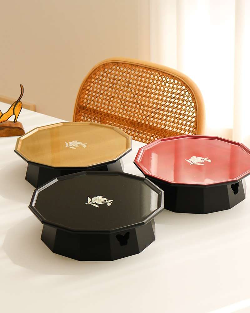 BEST Mother-of-Pearl Lacquerware Mini Inlaid Table - Vivid Peony Octagonal Mother-of-Pearl Tea Table Dessert Tray