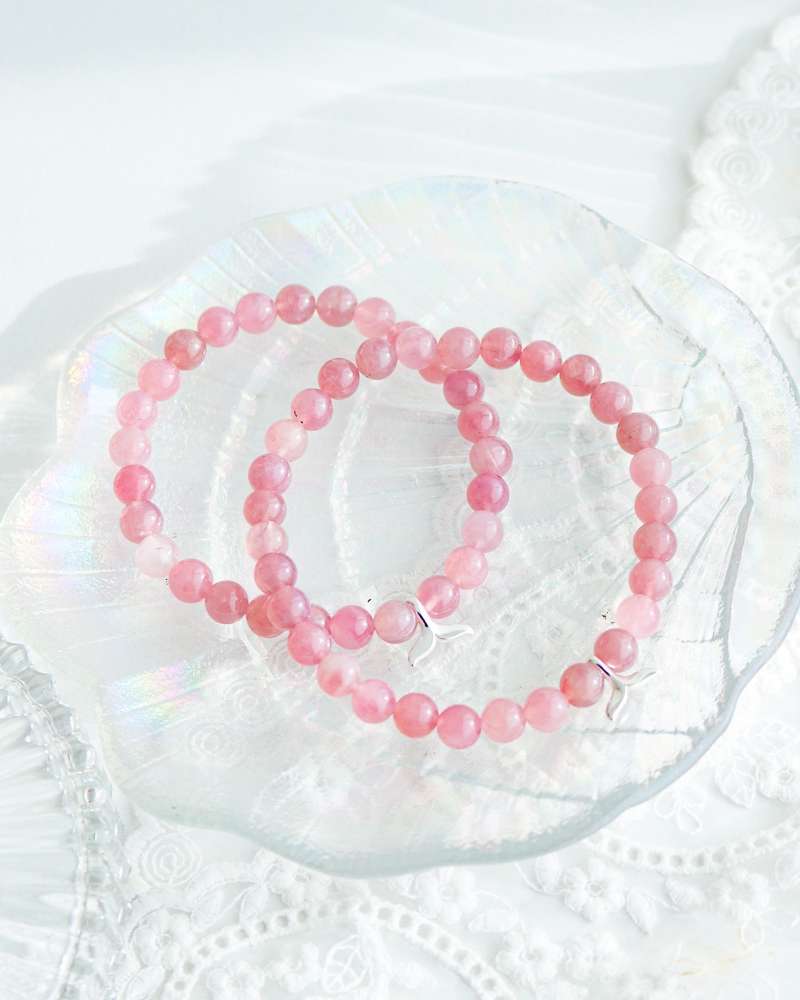 Madagascar Rose Quartz Lucky Whale Tail Silver Raw Stone Bracelet Natural Stone Beaded Bracelet