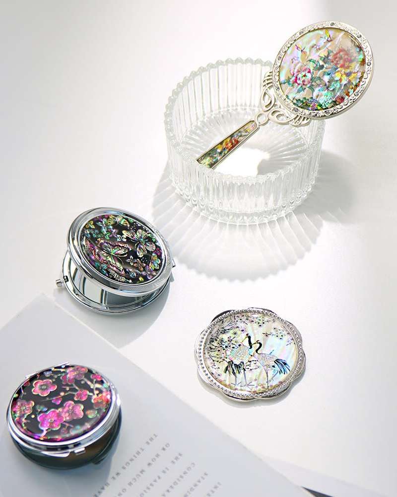 BEST Portable Mother-of-Pearl Lacquerware Hand Mirror Medium N Plum Blossom Round Mirror Traditional Craft Korean Souvenir Foreign Gift 02