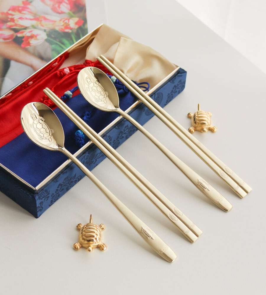 BEST Longevity Turtle Titanium Spoon and Chopstick Set Gold Spoon Buyer Foreign Gift Formal Meeting 60th Birthday 70th Birthday 80th Birthday Gift