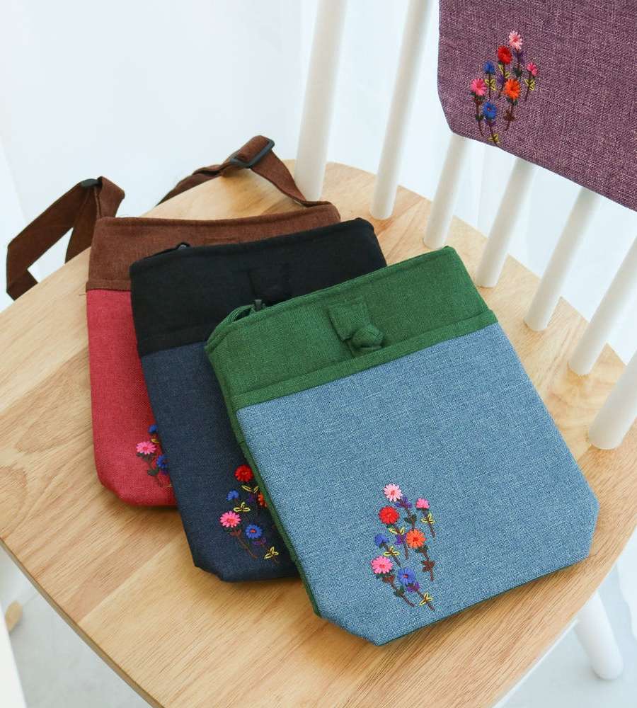 BEST Traditional Shoulder Bag Ramie Wild Flower Embroidery Jogakbo Patchwork Traditional Bag Hanbok Fabric Eco Bag Foreign Gift Souvenir