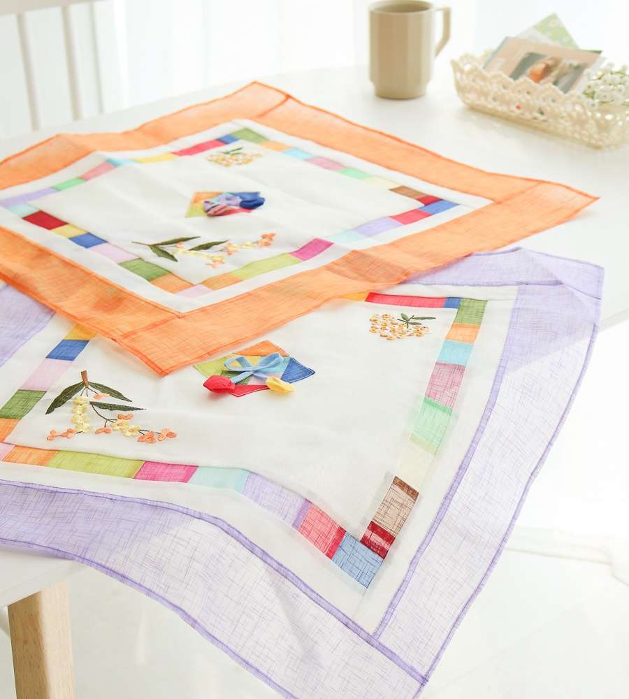 BEST Traditional Ramie Patchwork Wildflower Embroidered Square Ramie Table Cover