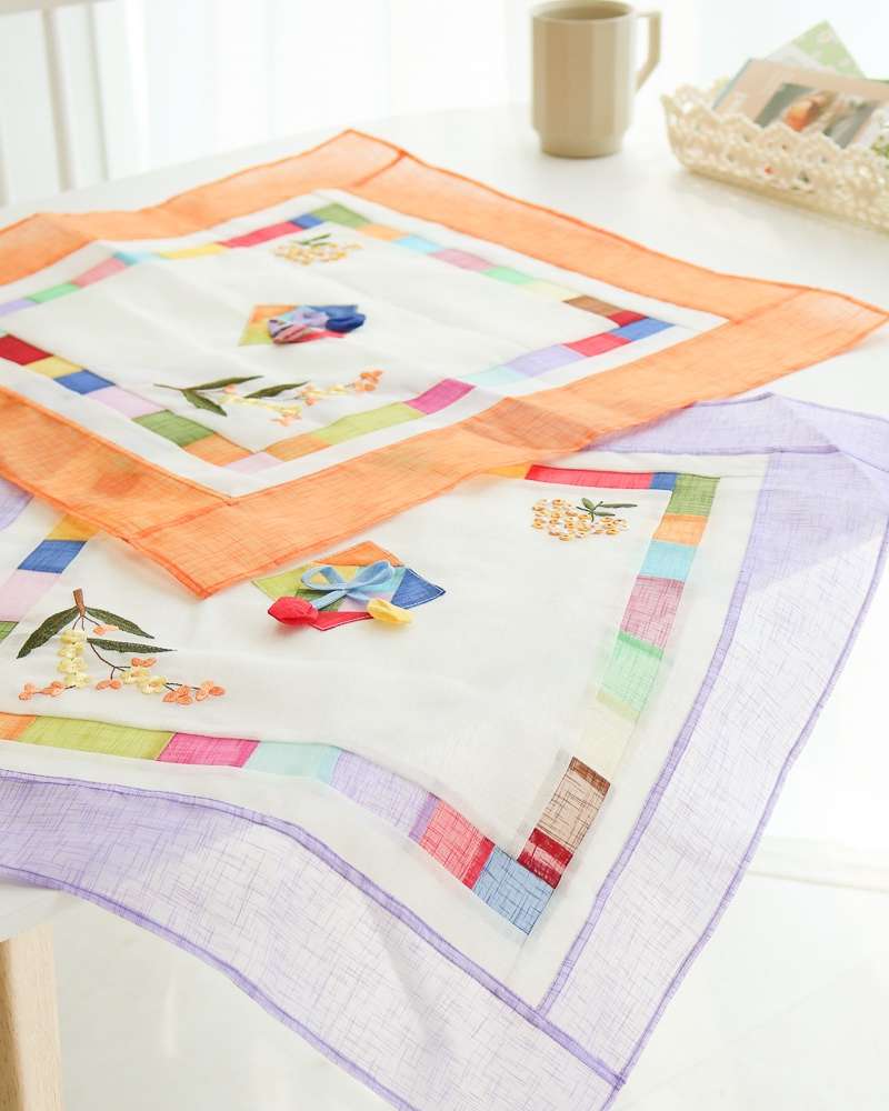 BEST Traditional Ramie Patchwork Wildflower Embroidered Square Ramie Table Cover