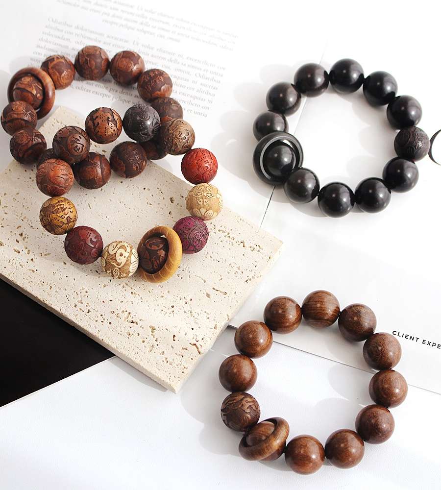 BEST Buddhist Tiger-Pattern Wooden Prayer Beads Single Strand 18mm Gear Knob Meditation Prayer Hands