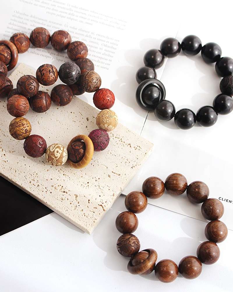 BEST Buddhist Tiger-Pattern Wooden Prayer Beads Single Strand 18mm Gear Knob Meditation Prayer Hands