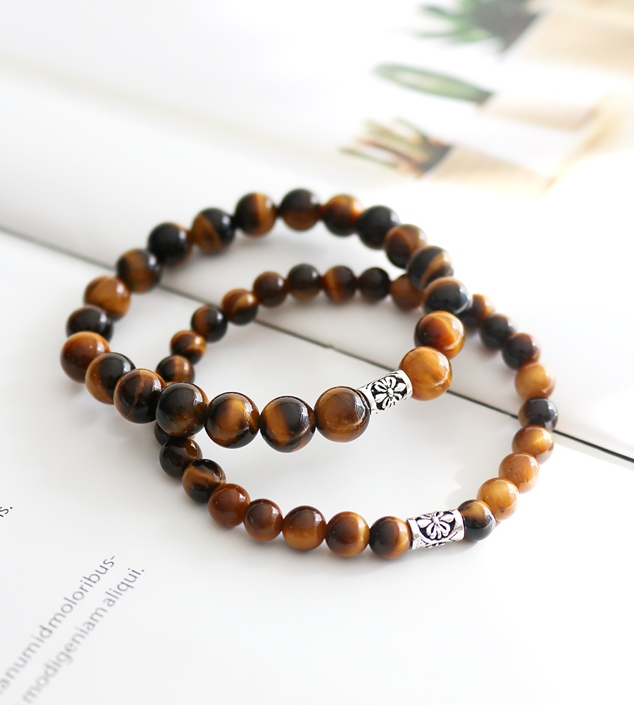 BEST Sterling Silver 925 Brown Stone Bracelet Raw Natural Stone Wealth Fortune Business Luck Fashion Prayer Bead Joined-Bead Wealth Amulet