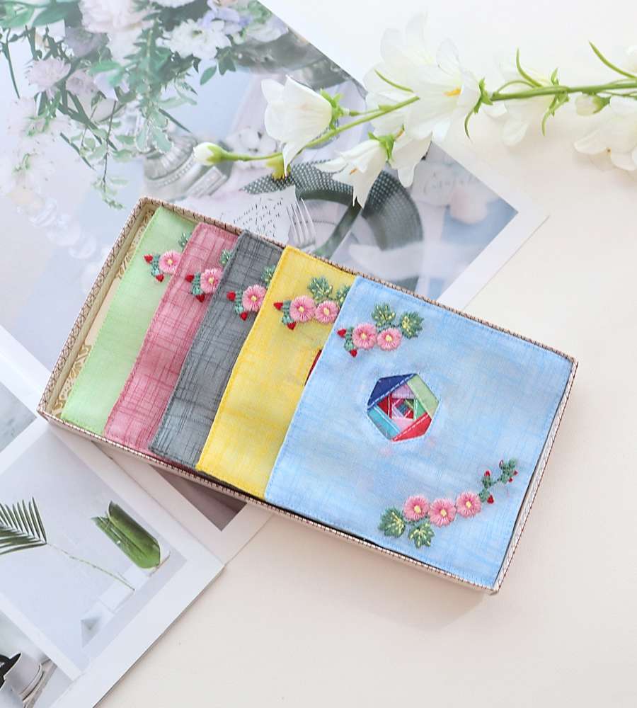 (5-Piece) Mosi Square Pink Flower Jogakbo Coaster Set Y