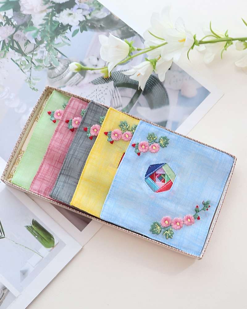 (5-Piece) Mosi Square Pink Flower Jogakbo Coaster Set Y
