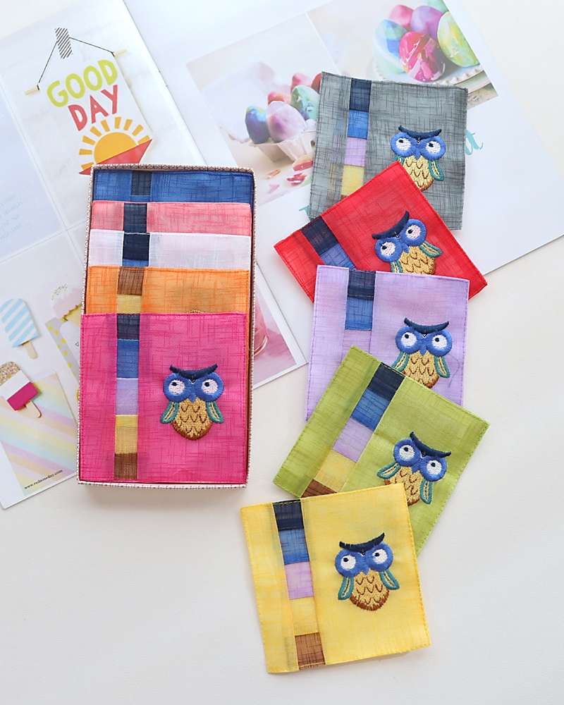 (5-Piece Set) Mosi Square Embroidered Owl Coaster Set Y