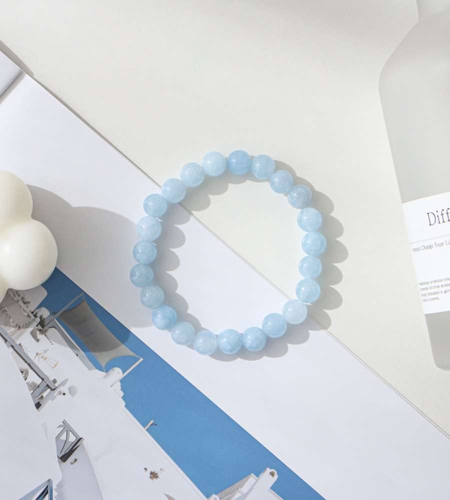 Aquamarine Simple Raw Stone Bracelet 8mm Natural Stone Mala Beads Bracelet