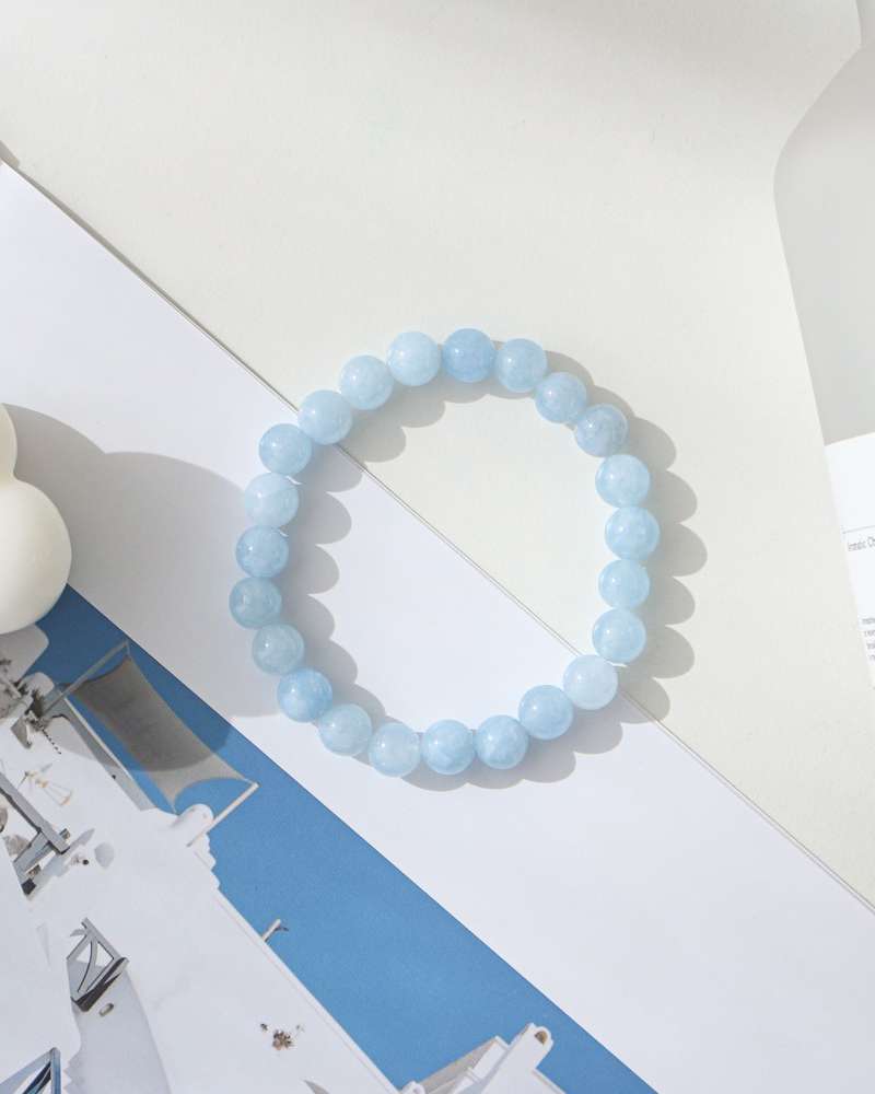 Aquamarine Simple Raw Stone Bracelet 8mm Natural Stone Mala Beads Bracelet