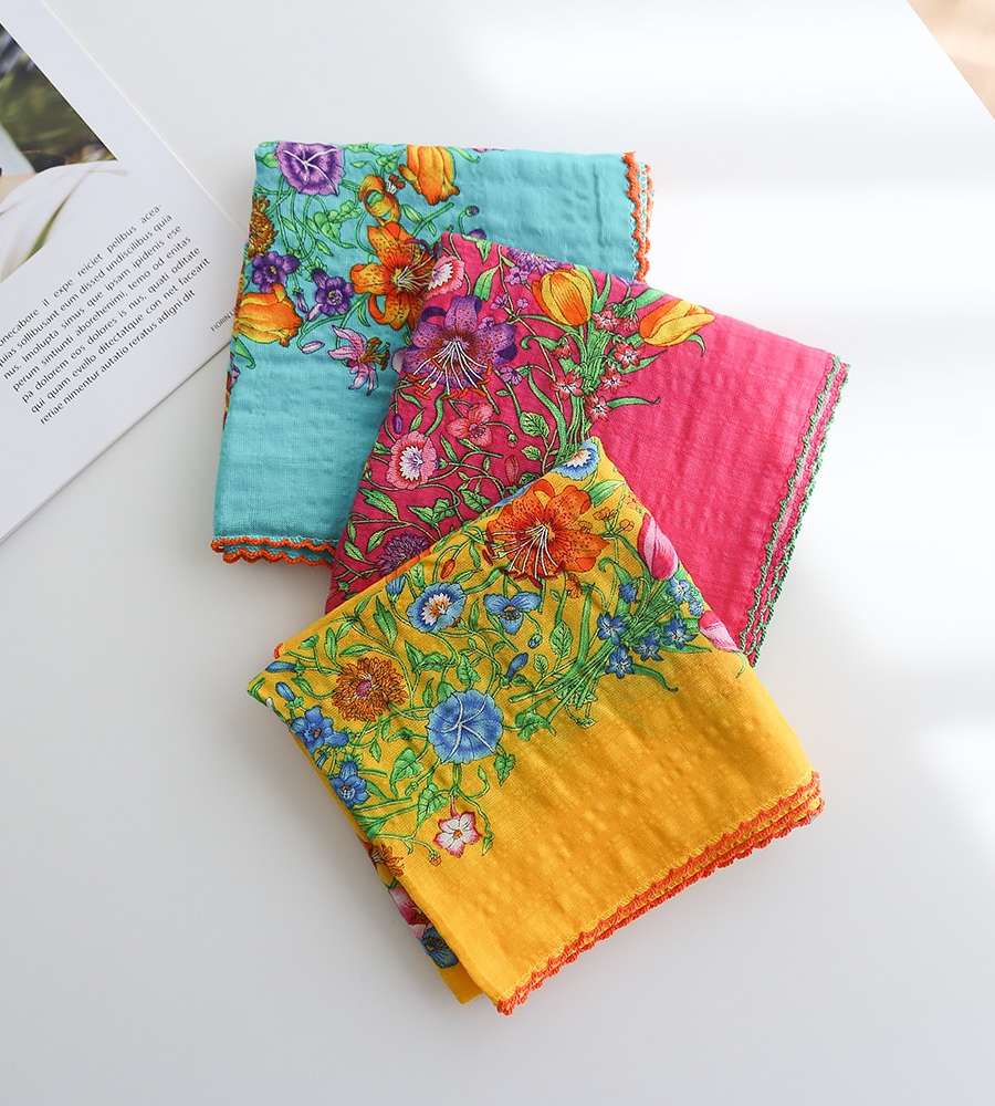 Premium Petite Gauze Handkerchief & Neck Scarf (Lily) - Domestic Linen - Women's Hiking Lace