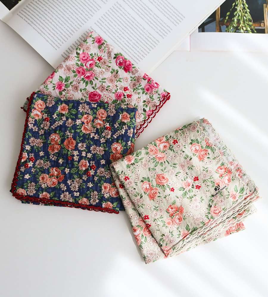 Premium Petite Gauze Handkerchief & Neck Scarf (Rose) Domestic Linen Handkerchief Women's Hiking Lace
