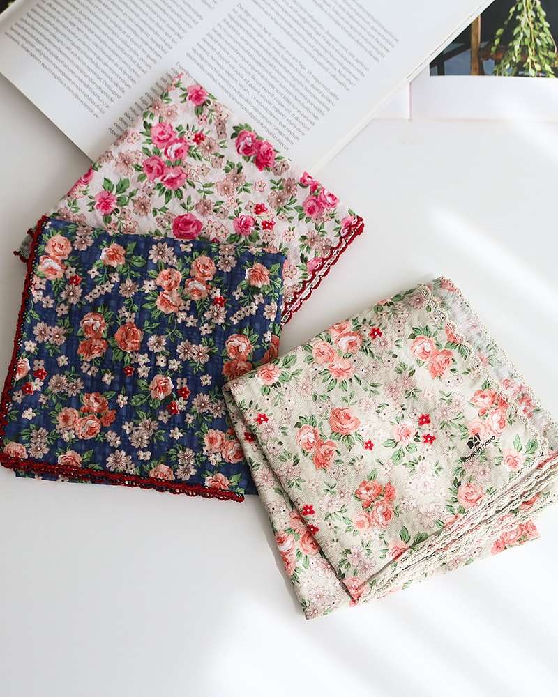 Premium Petite Gauze Handkerchief & Neck Scarf (Rose) Domestic Linen Handkerchief Women's Hiking Lace