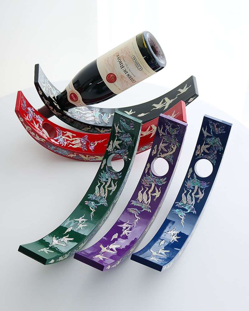 Nacre Wine Holder with Pine and Crane Motif – Vivid Inlaid Mother-of-Pearl