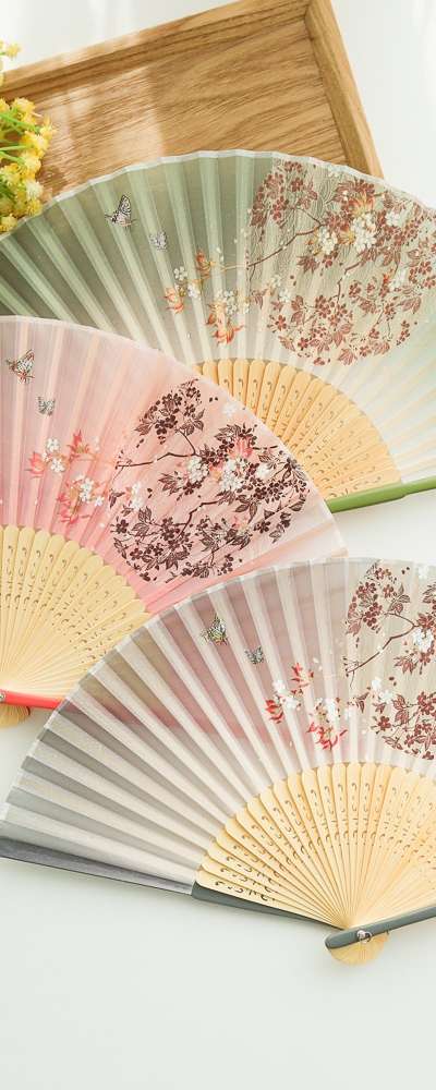 月の花 打ち抜き コーティング 竹製 折りたたみ 扇(P)