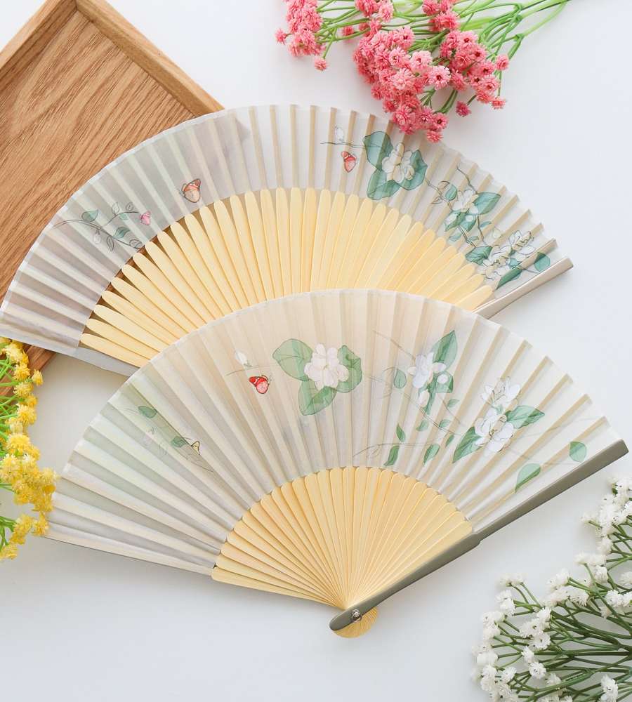 Lotus Folk Painting Bamboo Folding Fan (P)