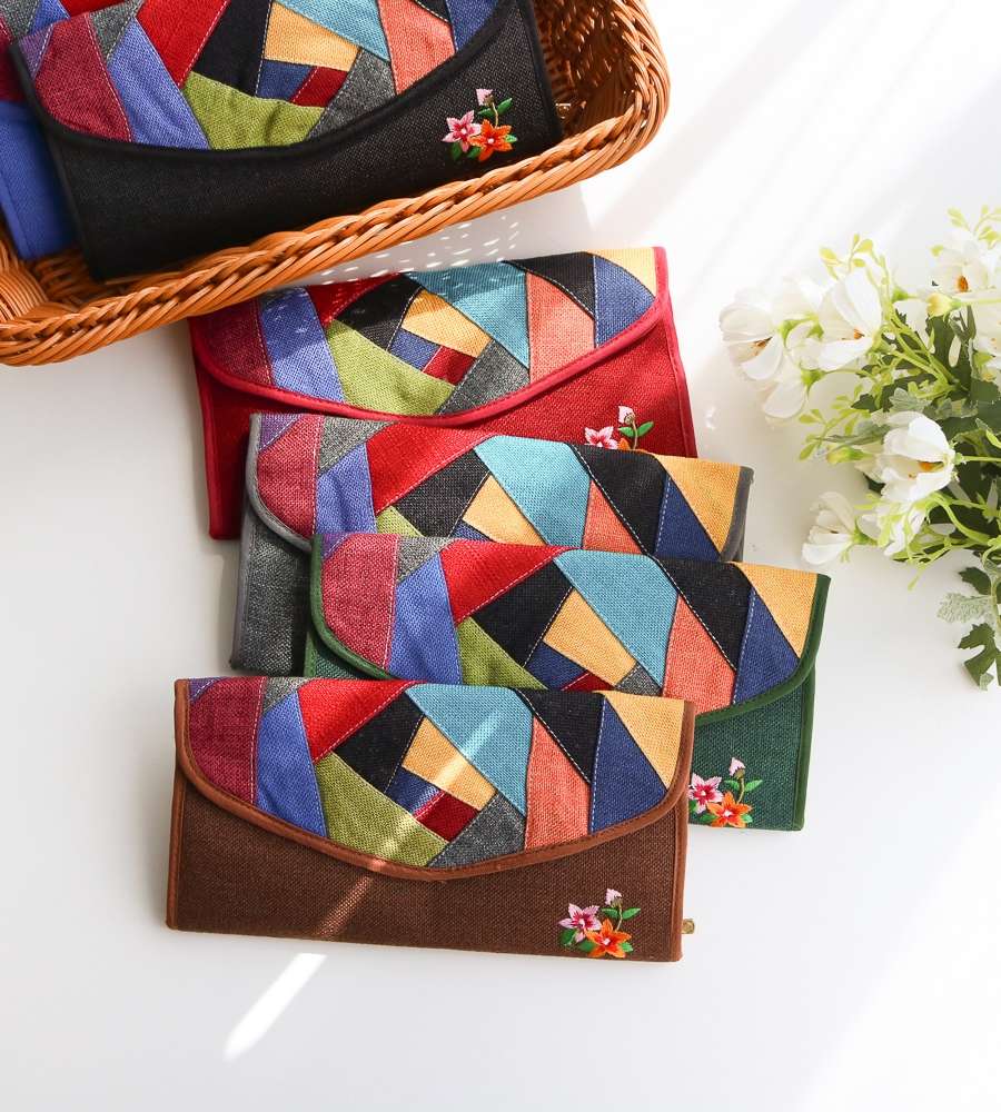 Floral Embroidery Patchwork Cotton Long Wallet Y