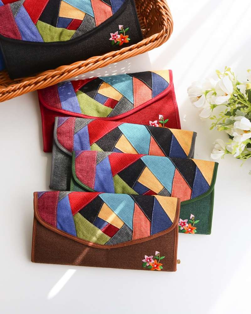 Floral Embroidery Patchwork Cotton Long Wallet Y