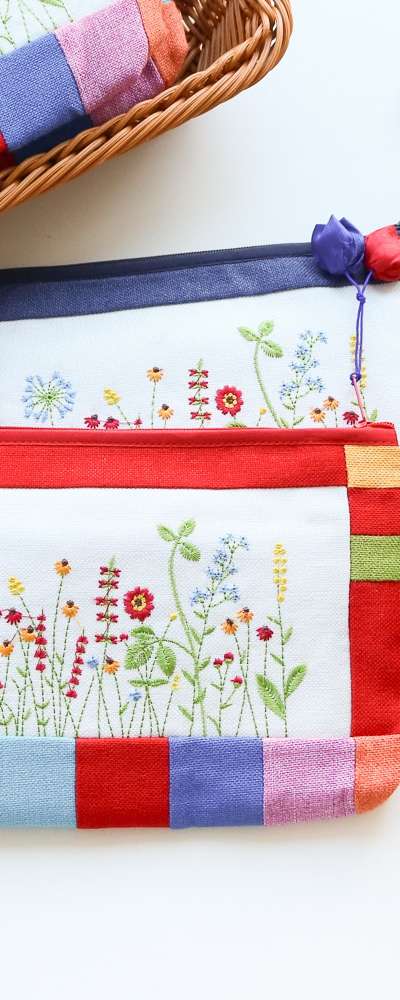 花刺繍 綿ポーチY