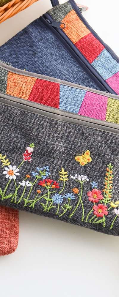 蝶の庭 花刺繍 ポーチY