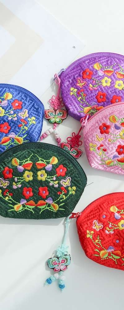 ヌビム 花刺繍 半月型 コイン財布Y