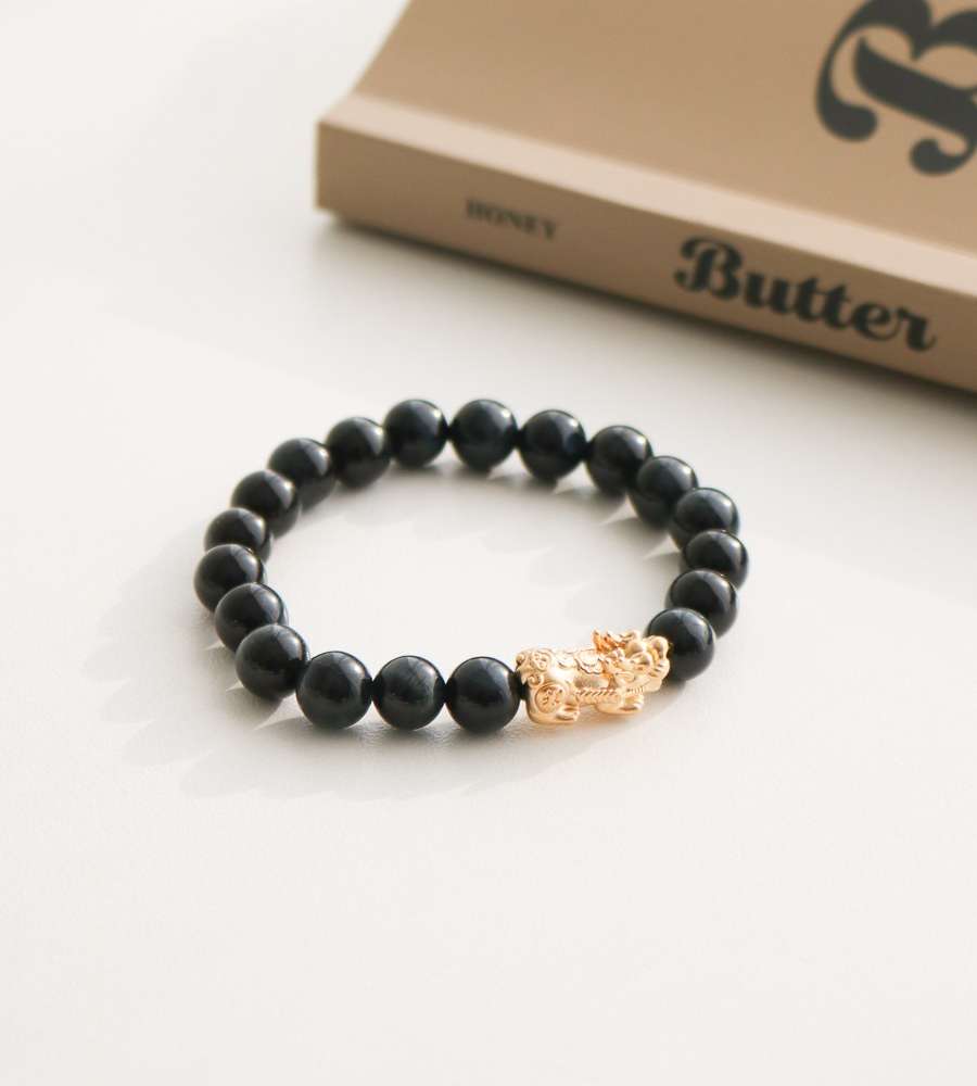 AAA Black Tourmaline Prosperity Gold Guru Bead Bracelet 8mm Raw Natural Stone Mala Couple