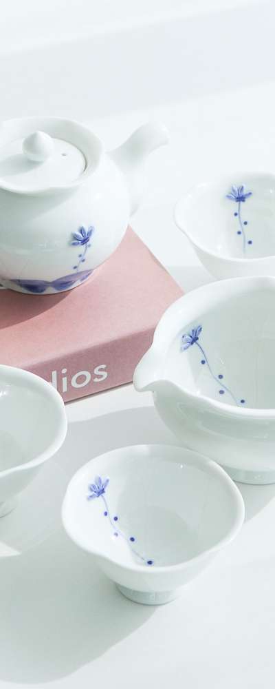 青 菊 3人 茶器セット 伝統 茶器杯 茶杯 茶道