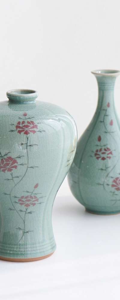 高級 松月 クラック青磁 梅酒瓶セット（特小）縞目単 17cm