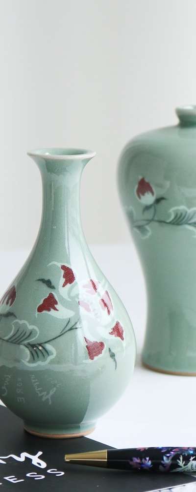 高級 松月 梅竹瓶セット(ミニ) 深紅牡丹 14cm