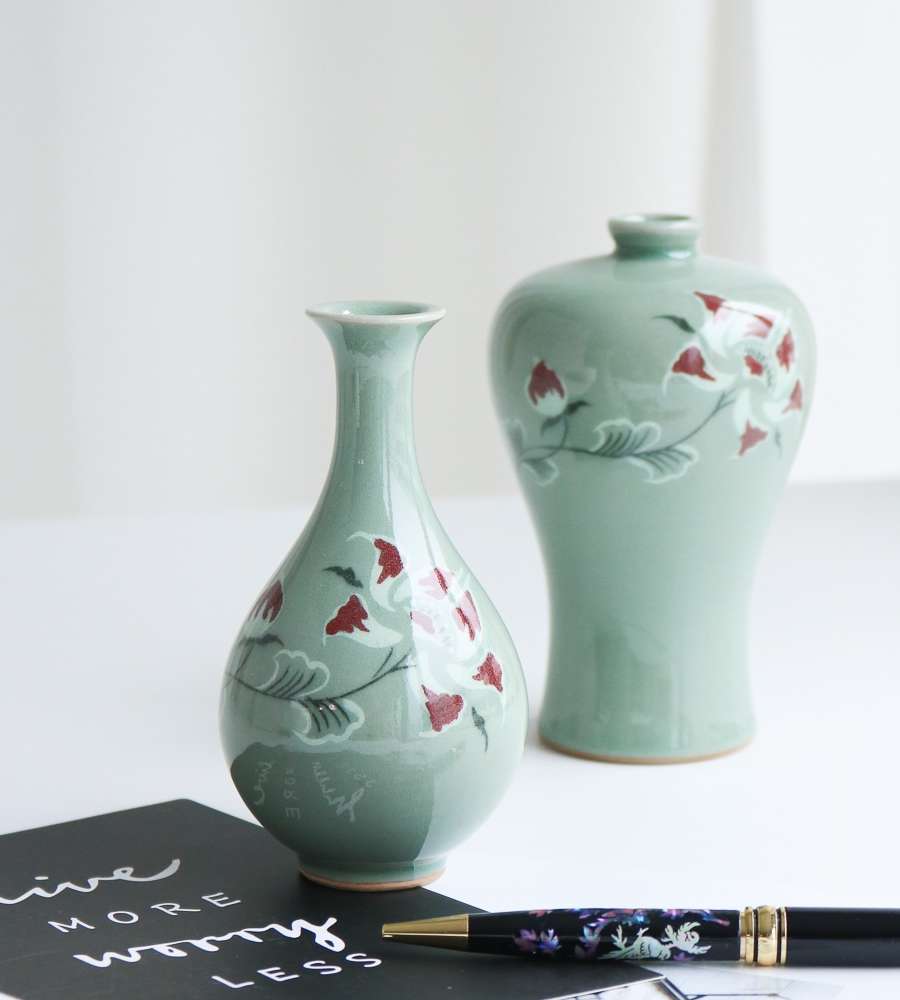 Luxury Songwol Plum Vase Set (Mini) Deep Red Peony 14cm