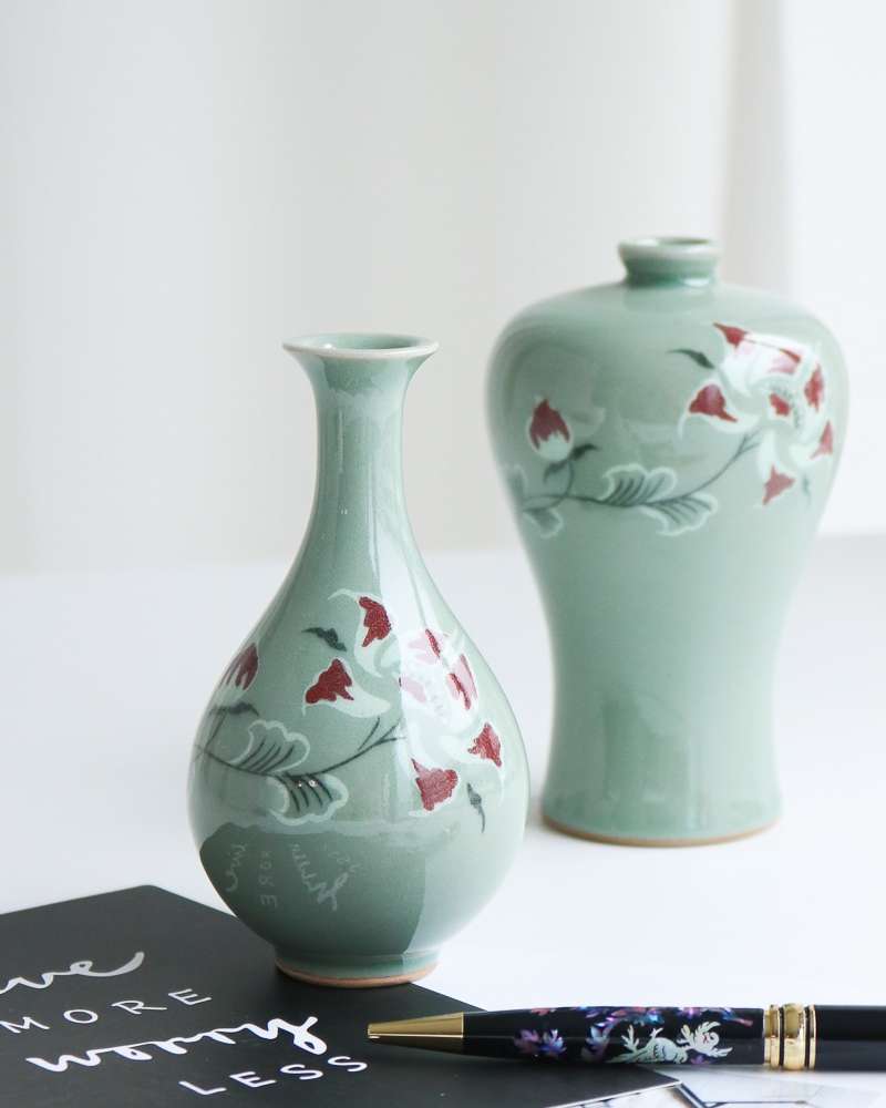 Luxury Songwol Plum Vase Set (Mini) Deep Red Peony 14cm