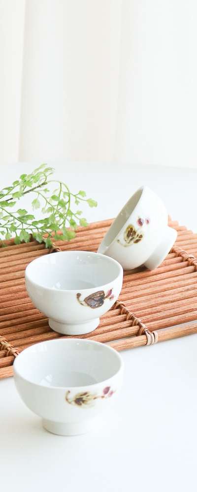 白磁産梅老 5種 茶器・酒盃セット