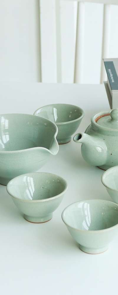 灰分青 5人茶器セット