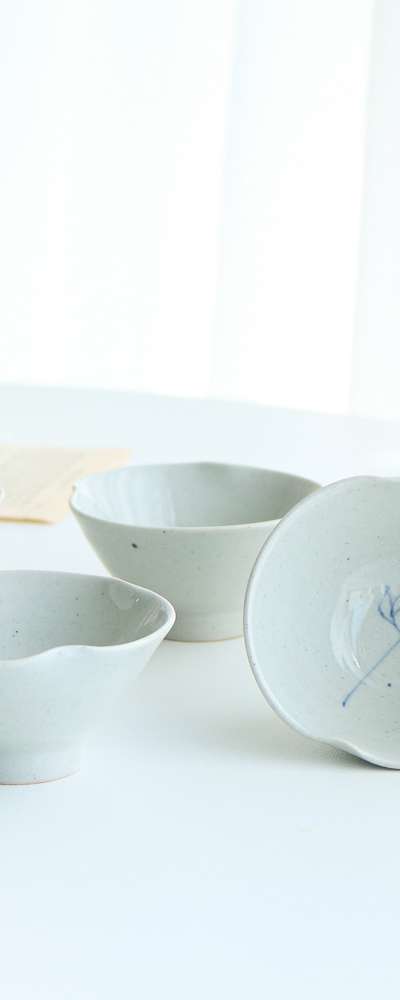 （5種）白磁花びら青花茶器セット